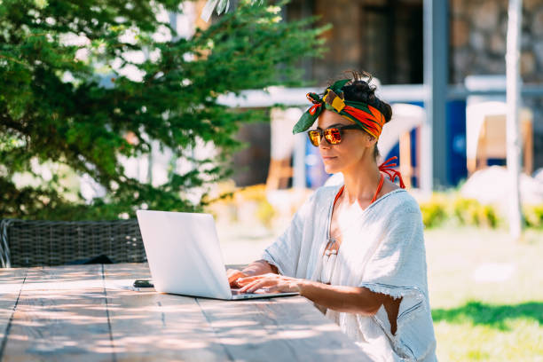 istock Freelance Woman Working on Computer in Garden 1176662589