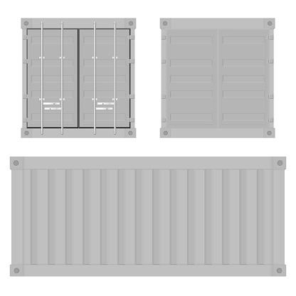 Container Basic Frontal Gray Shipping Freight Container Front Back And Side View Stock ...
