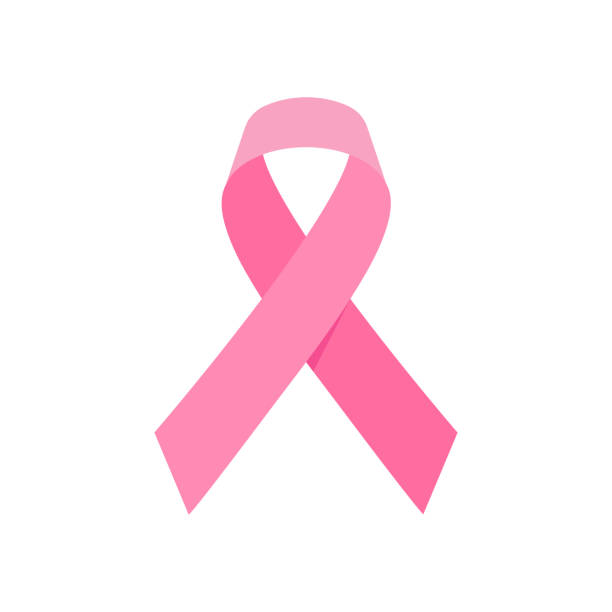 乳腺癌意識與逼真的粉紅色絲帶在白色背景。婦女保健支助標誌。女性希望的沙丁徽章。 - beast cancer awareness 幅插畫檔、美工圖案、卡通及圖標