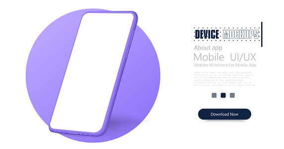 Smartphone frame less blank screen. Mockup generic device. Vector realistic violet smartphone template.