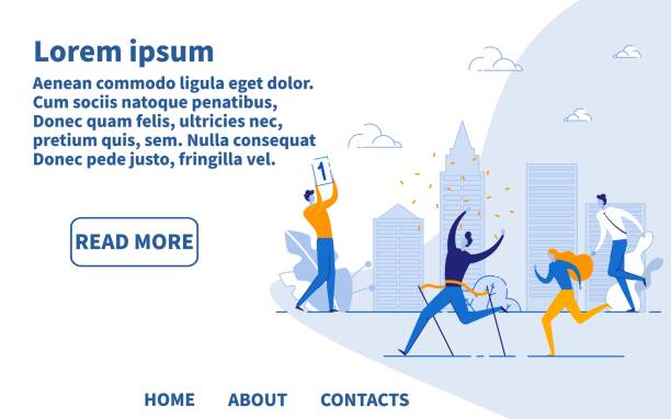 Online Service Help to Get Success Landing Page Online Service Help to Get Success. Flat Landing Page Layout. Win Business Competition. Leader Tournament. Successful Finish. Cartoon Man Run First under Confetti Rain. Vector Flat Illustration professional runner stock illustrations