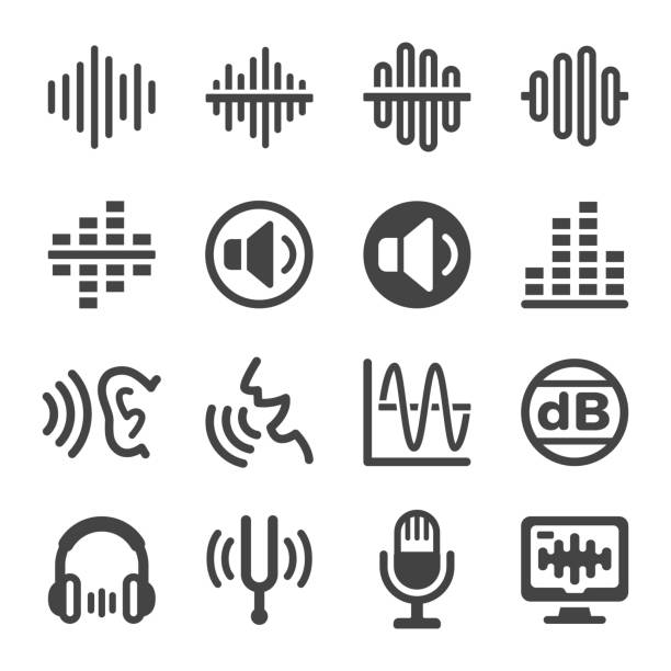 zestaw ikon głosu i dźwięku - decibel stock illustrations