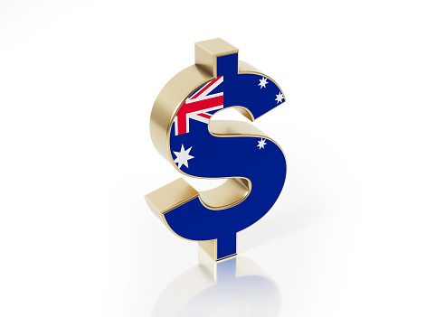 Australian Dollar sign on white background. Horizontal composition with clipping path and copy space. Australian Dollar concept.