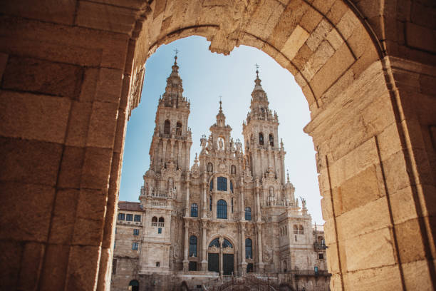 Santiago de Compostela Cathedral Main facade of the Santiago de Compostela Cathedral in Galicia, Spain. This church is the finish of the 'Camino de Santiago' (Santiago Path) pilgrimage route. pilgrimage photos stock pictures, royalty-free photos & images