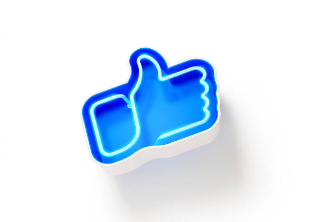 istock Thumbs Up Shaped Blue Neon Like Button on White Background 1176670691