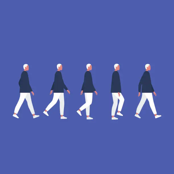 Vector illustration of Walking male character. Animation set. Flat editable vector illustration, clip art.