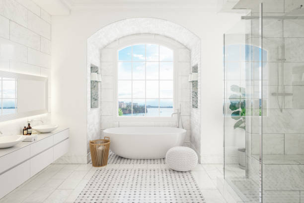modernes badezimmer-interieur - badewanne fotos stock-fotos und bilder