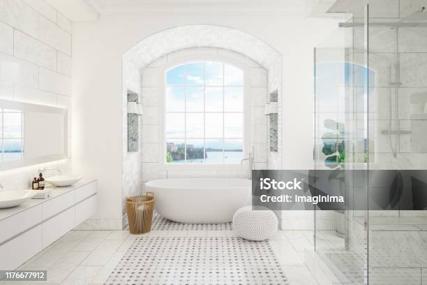 Modernes Badezimmerinterieur Stockfoto und mehr Bilder von Luxus - Luxus, Badewanne, Wohngebäude-Innenansicht