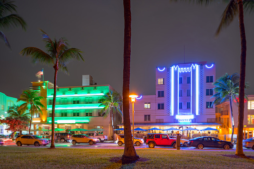 Generic art deco hotels in Miami Beach Ocean Drive
