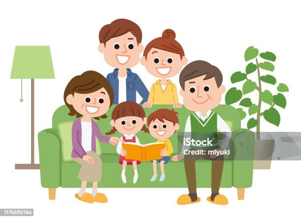 3세대 가족 가족에 대한 스톡 벡터 아트 및 기타 이미지 - 가족, 사진첩, 만화 - Istock