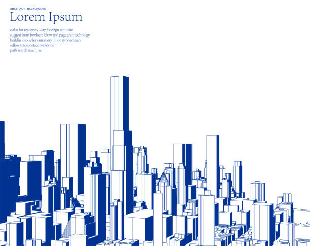 illustrazioni stock, clip art, cartoni animati e icone di tendenza di poster di illustrazione dello skyline della città in stile schizzo blu - orizzonte urbano illustrazioni