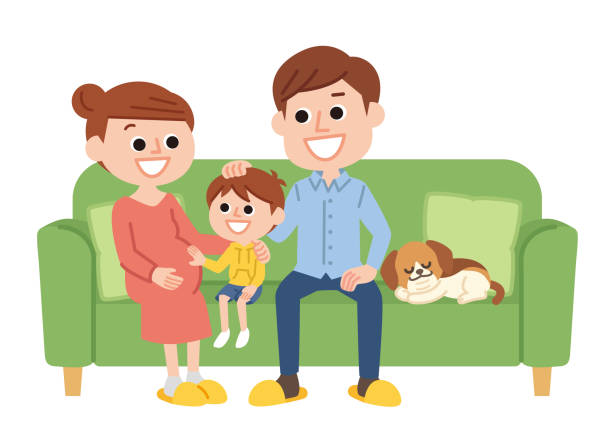 ilustrações, clipart, desenhos animados e ícones de família feliz - pets family dog asian ethnicity