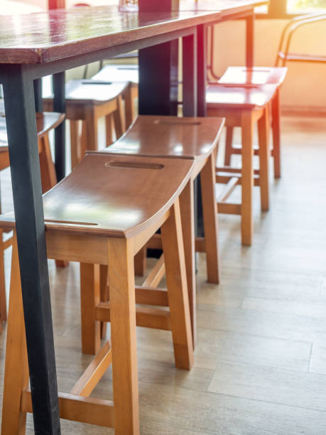 istock Wooden shower stools decoration in cafe. 1176690424