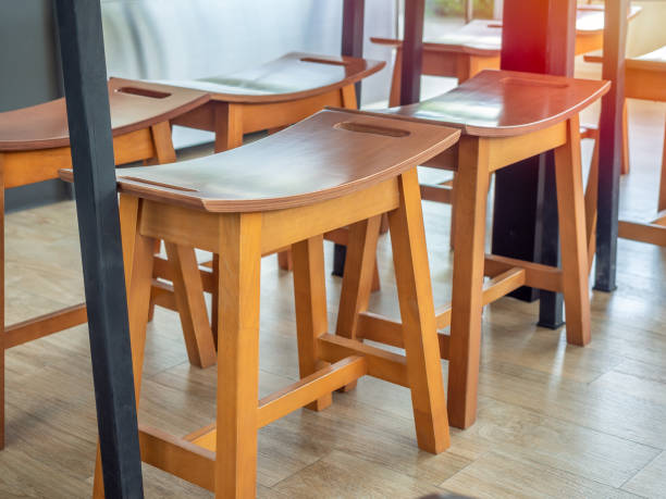 istock Wooden shower stools decoration in cafe. 1176690445