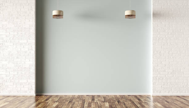fond intérieur de la pièce avec des lampes 3d rendu - model home house home interior plate photos et images de collection
