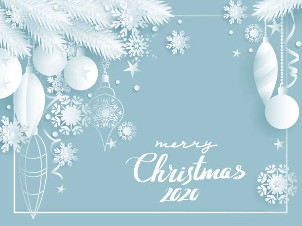 istock White Christmas holiday composition with spruce branches and balls.Color of 2020 bleached coral 1176704049