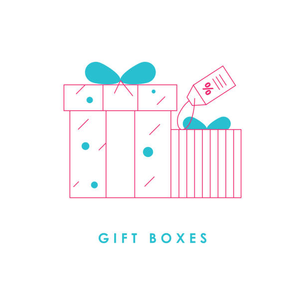 ilustraciones, imágenes clip art, dibujos animados e iconos de stock de icono de línea de cajas de regalo - birthday present christmas pink white background