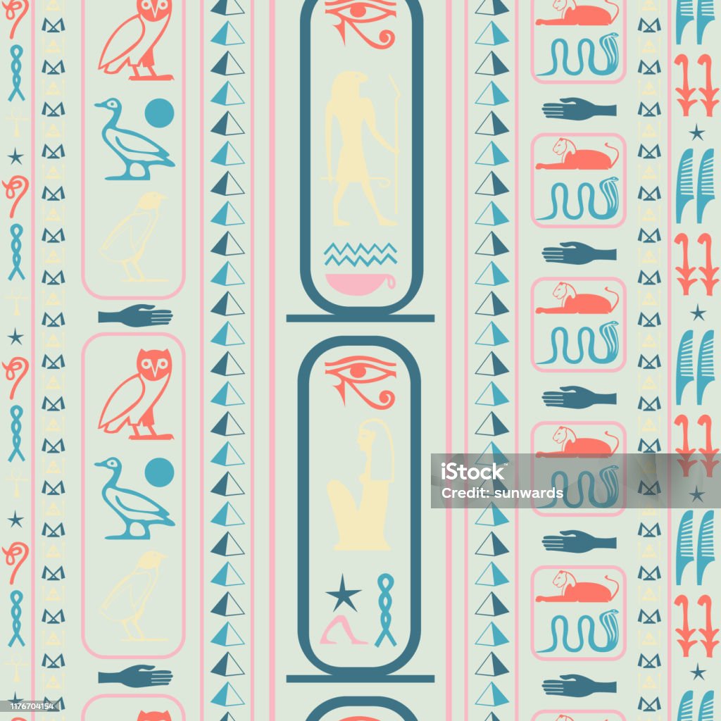 Egypt Lettering Pattern Cool Egypt Writing Seamless Pattern Hieroglyphic Egyptian Language ...