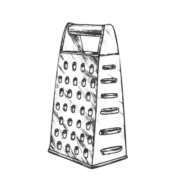 Vector illustration of Grater Metallic Kitchenware Monochrome Vector