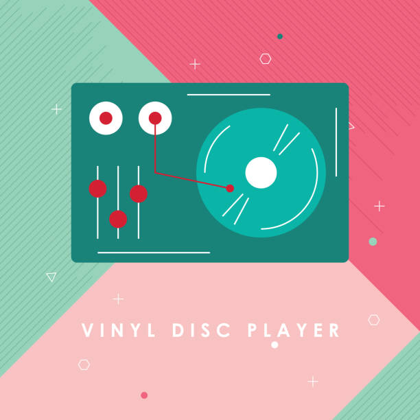 illustrations, cliparts, dessins animés et icônes de tourde, icône de ligne de lecteur de disque de vinyle - pink background audio