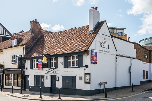 High Wycombe, England - August 15th 2019: The Bell public house and hotel, Frogmoor. The pub is closed and is to let.