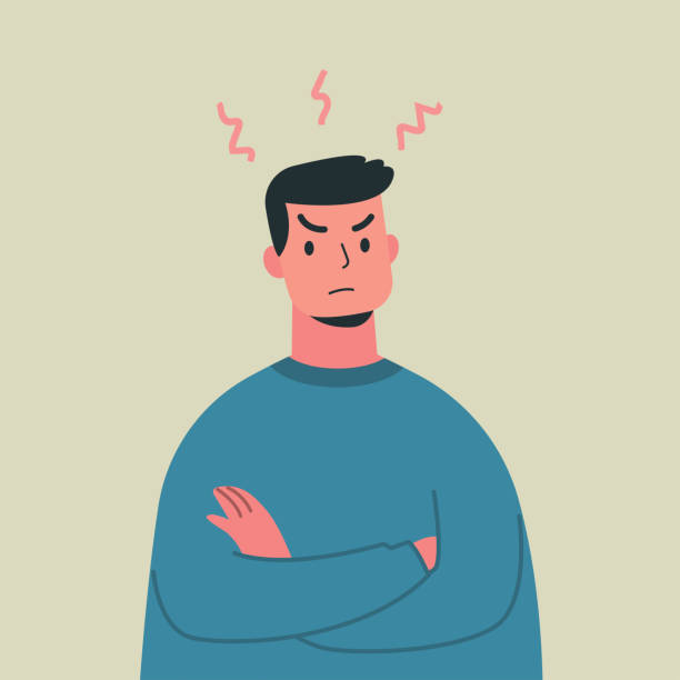 illustrations, cliparts, dessins animés et icônes de jeune homme fâché, expression folle, illustration de vecteur. - homme qui boude