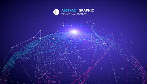 illustrazioni stock, clip art, cartoni animati e icone di tendenza di la terra è fatta di codici digitali., un senso di scienza e tecnologia grafica astratta. - compiling