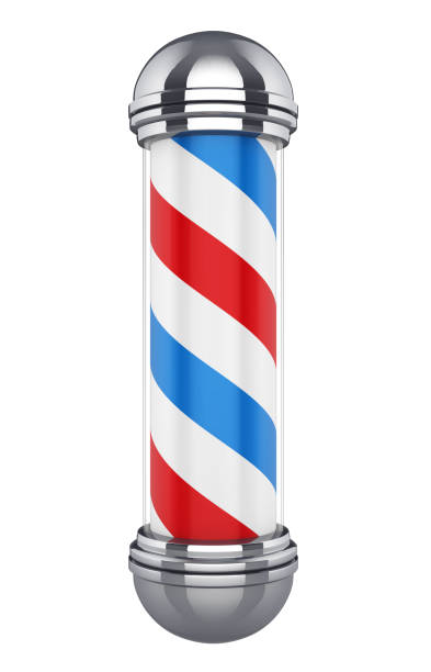 Classic Barber Shop Pole Isolated Classic Barber Shop Pole isolated on white background. 3D render metallic red chrome pattern stock pictures, royalty-free photos & images