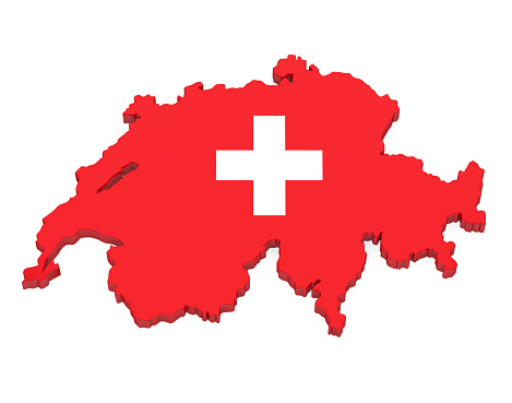 Map of Switzerland with Flag isolated on white background. 3D render