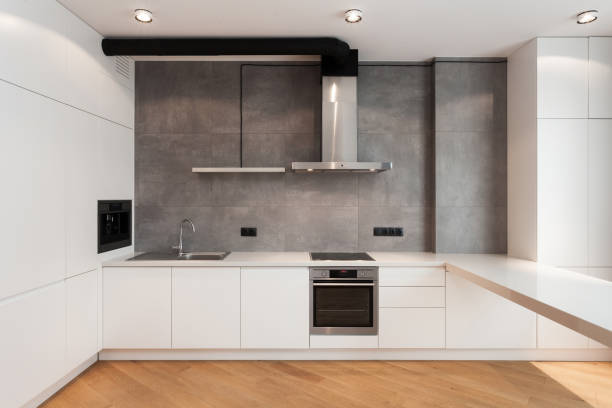 istock Modern and new kitchen with built in appliance 1176719980