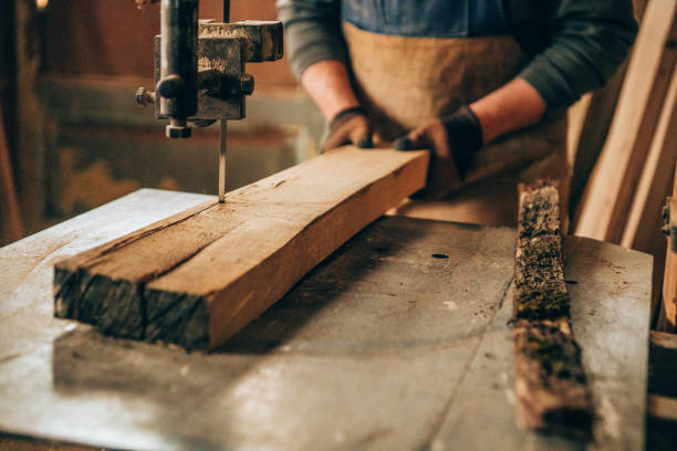 istock Carpenter cutting wooden plank 1176721011