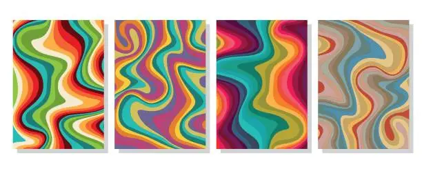 Vector illustration of Liquid marble textured backgrounds. Wavy psychedelic backdrops. Abstract painting for wed design or print. Good for cards, covers and business presentations. Vector illustration.