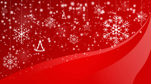 istock Christmas snowfall on red background with snowflake, christmastree and stars 1176733457