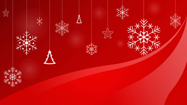 istock Christmas snowfall on red background with snowflake, christmastree and stars 1176733459