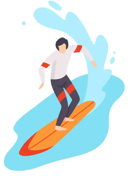 Vector illustration of Vector illustration of surfer riding the wave