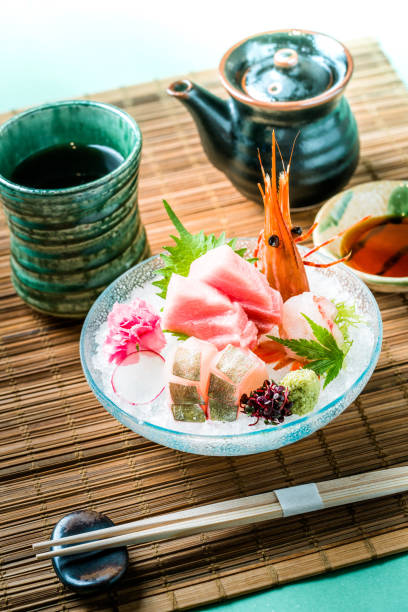 Closed up Sashimi Set include Salmon, Hamachi, Toro and Squid