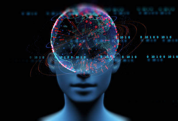 istock 3d illustration of virtual human on technology background. 1176737178