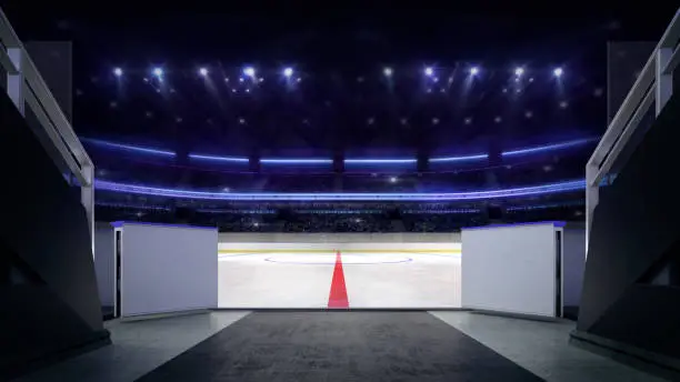 Photo of Hockey stadium ice rink entrance corridor with blurry background