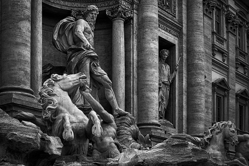 The Trevi Fountain is a fountain in the Trevi district in Rome, Italy. Oceanus was the primordial Titan god of the great, earth-encircling River Okeanos, font of all of the earth's fresh-water - rivers, wells, springs and rain-clouds.