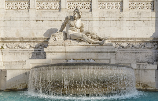 The Tyrrhenian Fountain is one of the two largest fountains in Piazza Venezia. Dedicated to the Tyrrhenian Sea. It stands to the left of the Victor Emmanuel monument.