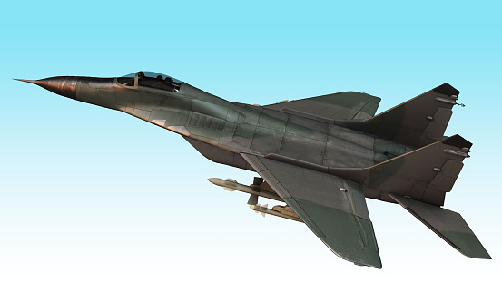 Fighter jet with light blue background