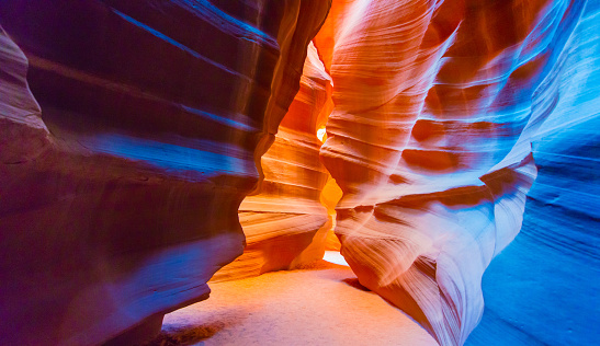 Walking inside the maze of the Antelope Slot Canyon in Arizona, USA.