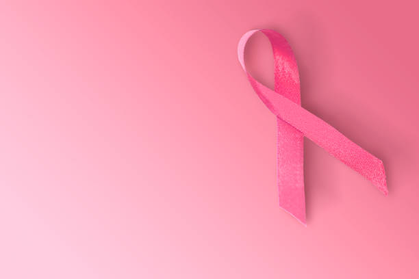 istock Pink awareness ribbon on a colored background 1176744002