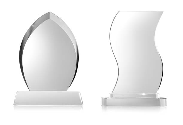 istock Blank glass trophy mockup isolated on white background 1176745254