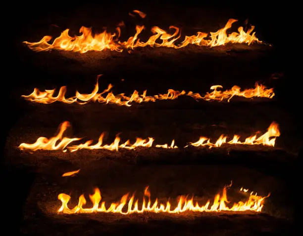 Photo of Set of Fire Flames design elements isolated on black background