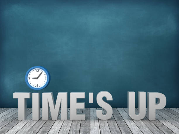 istock 3D Phrase TIME'S UP with Clock on Chalkboard Background - 3D Rendering 1176746329