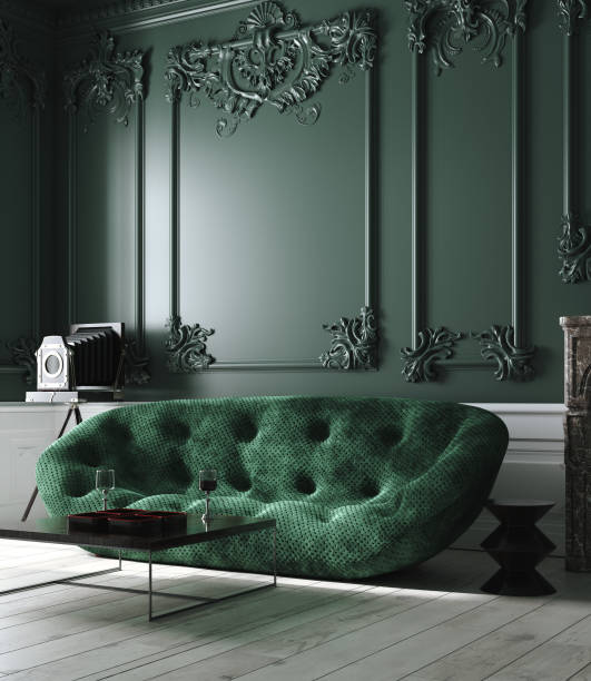 istock Home interior mock-up with green sofa in living room 1176746947