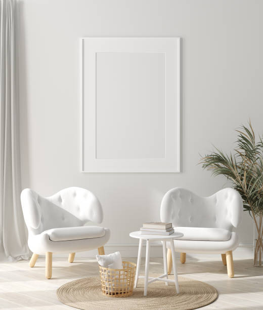 Mock up poster frame in home interior, Scandinavian style