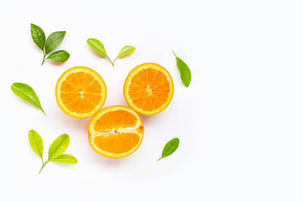 istock Fresh orange citrus fruit with leaves isolated on white background. 1176748278