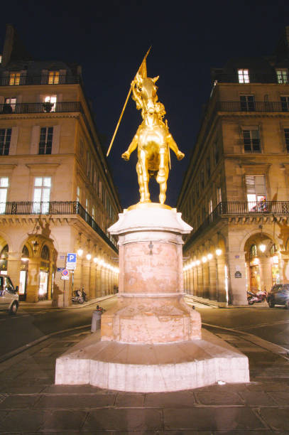 Joan of Ark statue in Paris. France Golden statue of Joan of Arc from 1874, place des Pyramides, Paris France place des pyramides stock pictures, royalty-free photos & images